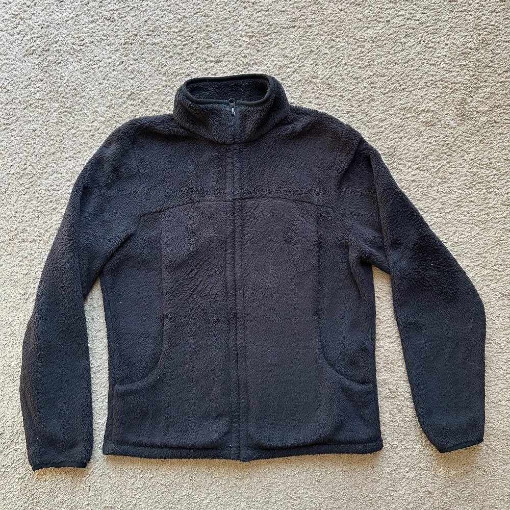 Lands End Sweatshirt Womens Medium Full Zip Mock Neck High Pile Fleece Black